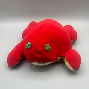 Vintage Handmade OOAK Red Crushed Velvet Plush Stuffed Frog